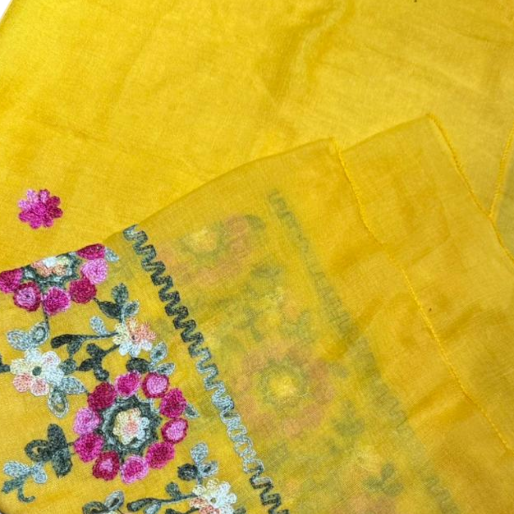Hand Embroidered Yellow Stole