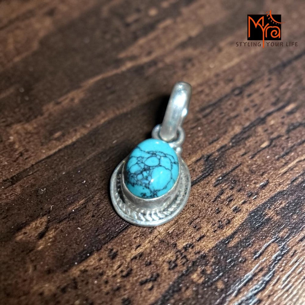 Buy turquoise pure silver pendant India MYRA