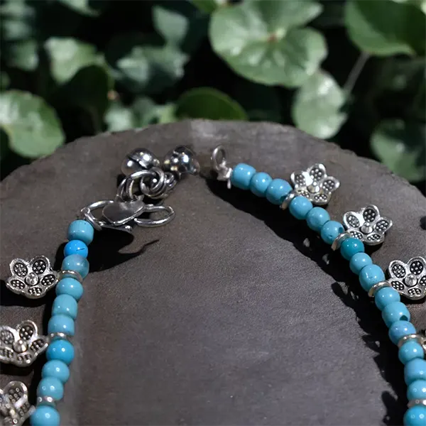 Charm & Bead Anklet : Turquoise Flower