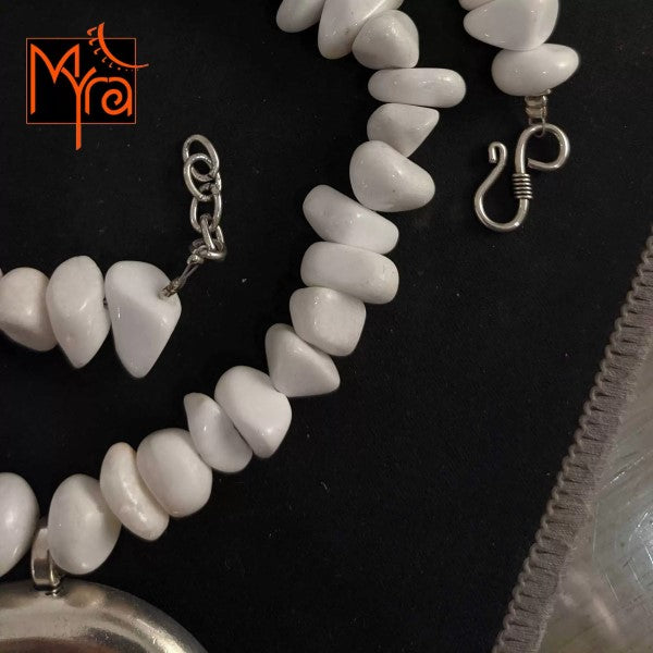 Uncut White Stone Celestial Moon Necklace