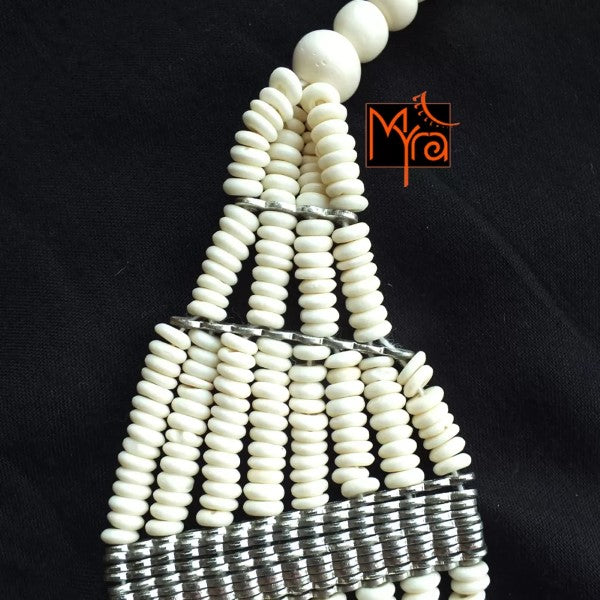 Eight Layer Wooden Beaded Statement Necklace : Off White