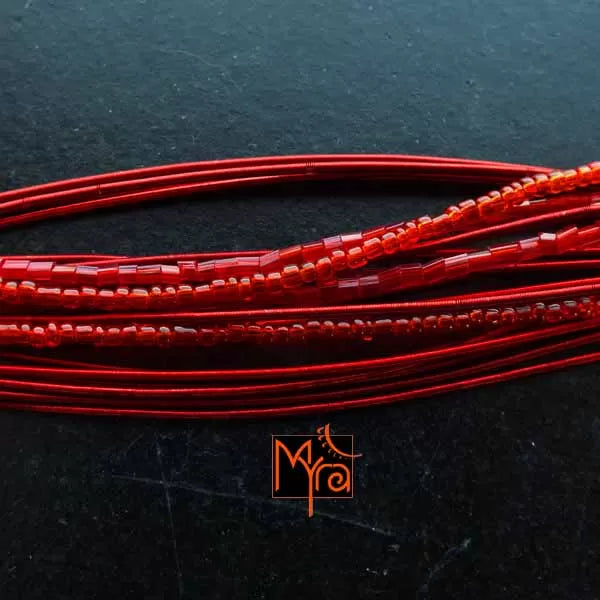 Bunch of Assorted Beaded Bracelet : Red