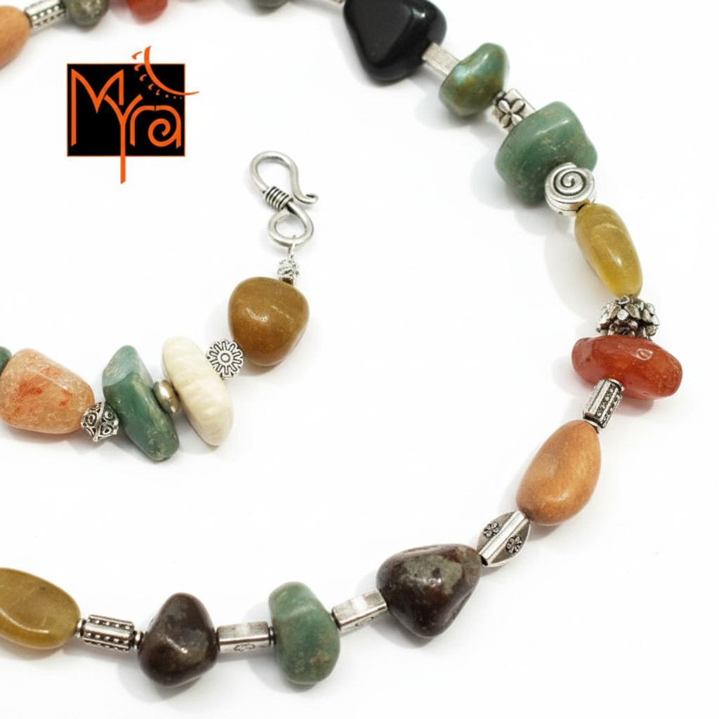 Multicolour Onyx-Inspired Stone & Metal Charms Statement Necklace