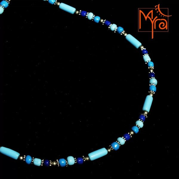 Minimalist Bead and Metal Pieces Necklace : Light Blue, Navy Blue
