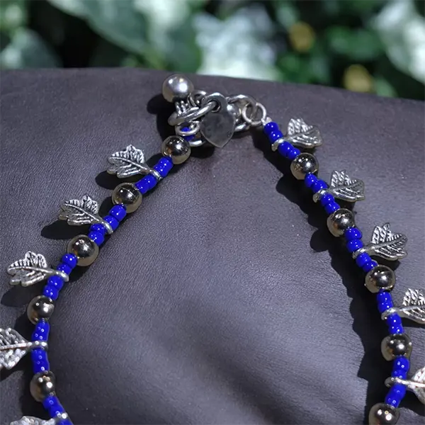 Charm & Bead Anklet : Blue Maple