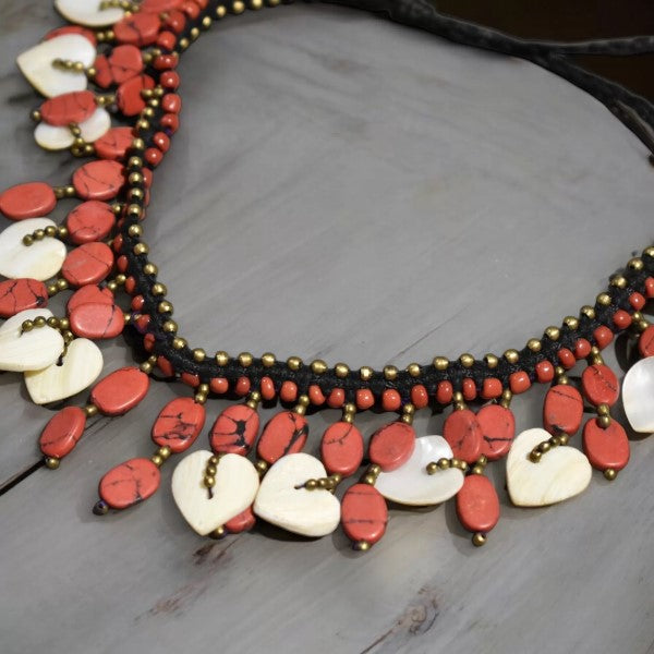 Cowrie Shell Necklace with Red Stones