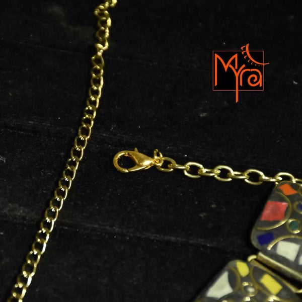Square Pattern Tibetan Stone Choker : Multicolor