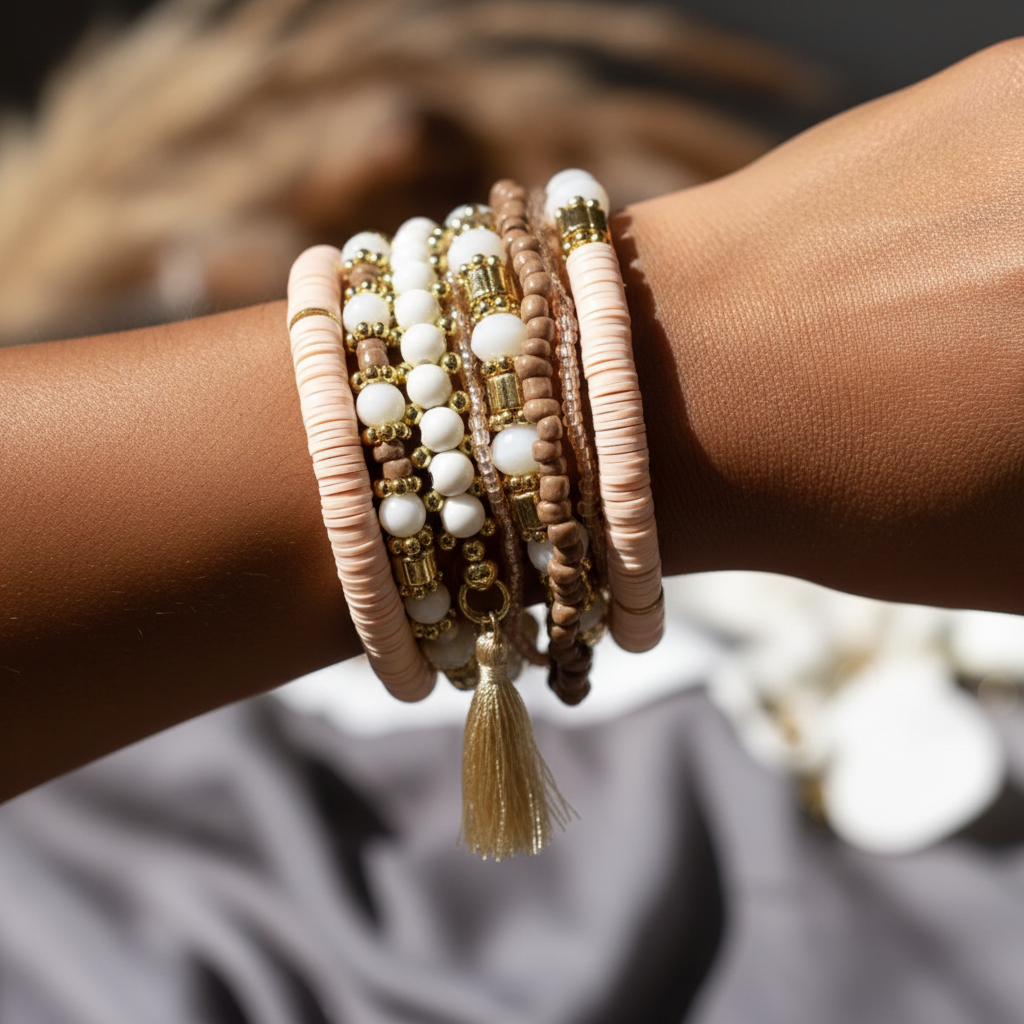 Bead Bunch Bracelet : Peach & White