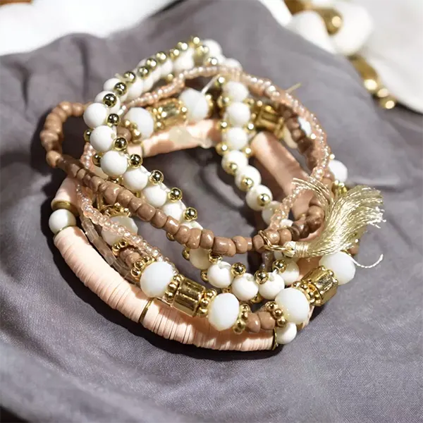 Bead Bunch Bracelet : Peach & White
