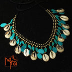 Cowrie Shell Beads with Turquoise Stones Necklace