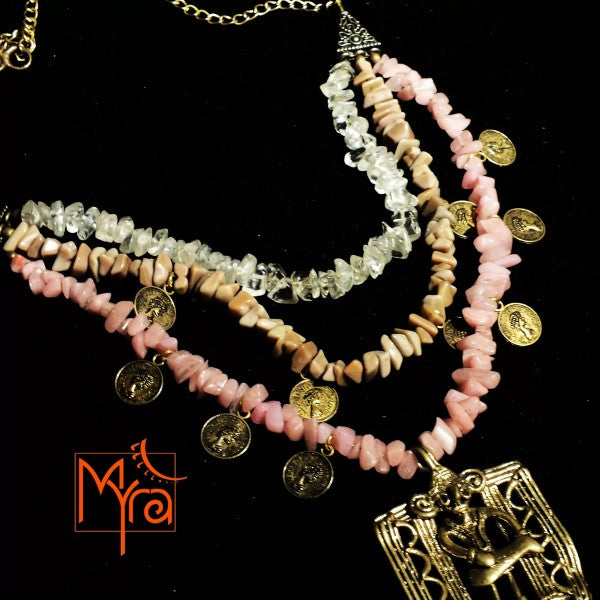 Shades of Pink Uncut Stone Necklace with Dokra Locket : Musician