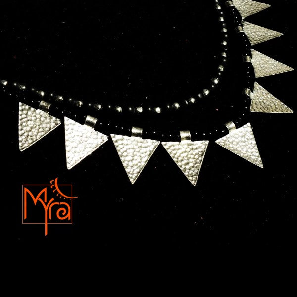 Triangle Charm Two Layer Necklace : Black