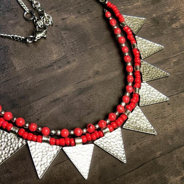 Triangle Charm Two Layer Necklace : Red