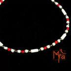 Minimalist Bead and Metal Pieces Necklace : White, Red