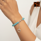Onyx Stone Bracelet with Heart Charm : Sky Blue