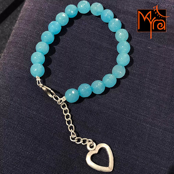 Onyx Stone Bracelet with Heart Charm : Sky Blue
