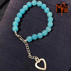Onyx Stone Bracelet with Heart Charm : Sky Blue