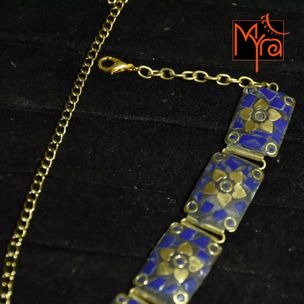 Rectangle Pattern Tibetan Stone Choker : Blue