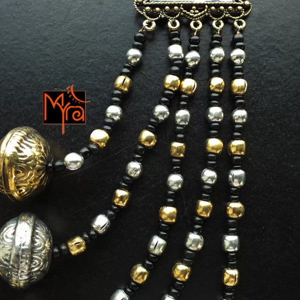 Three Layer Dual Tone Mirrorwork Necklace