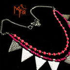 Triangle Charm Two Layer Necklace : Pink