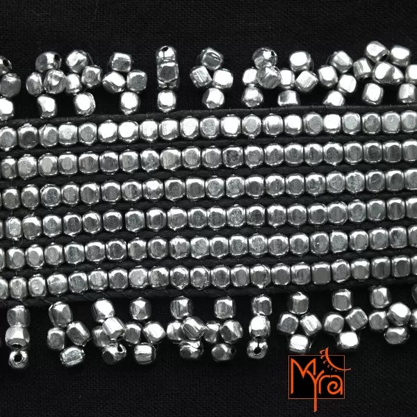 Metal Silver Beaded Broad Adjustable Choker