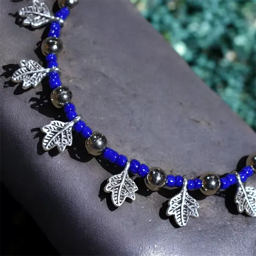 Charm & Bead Anklet : Blue Maple