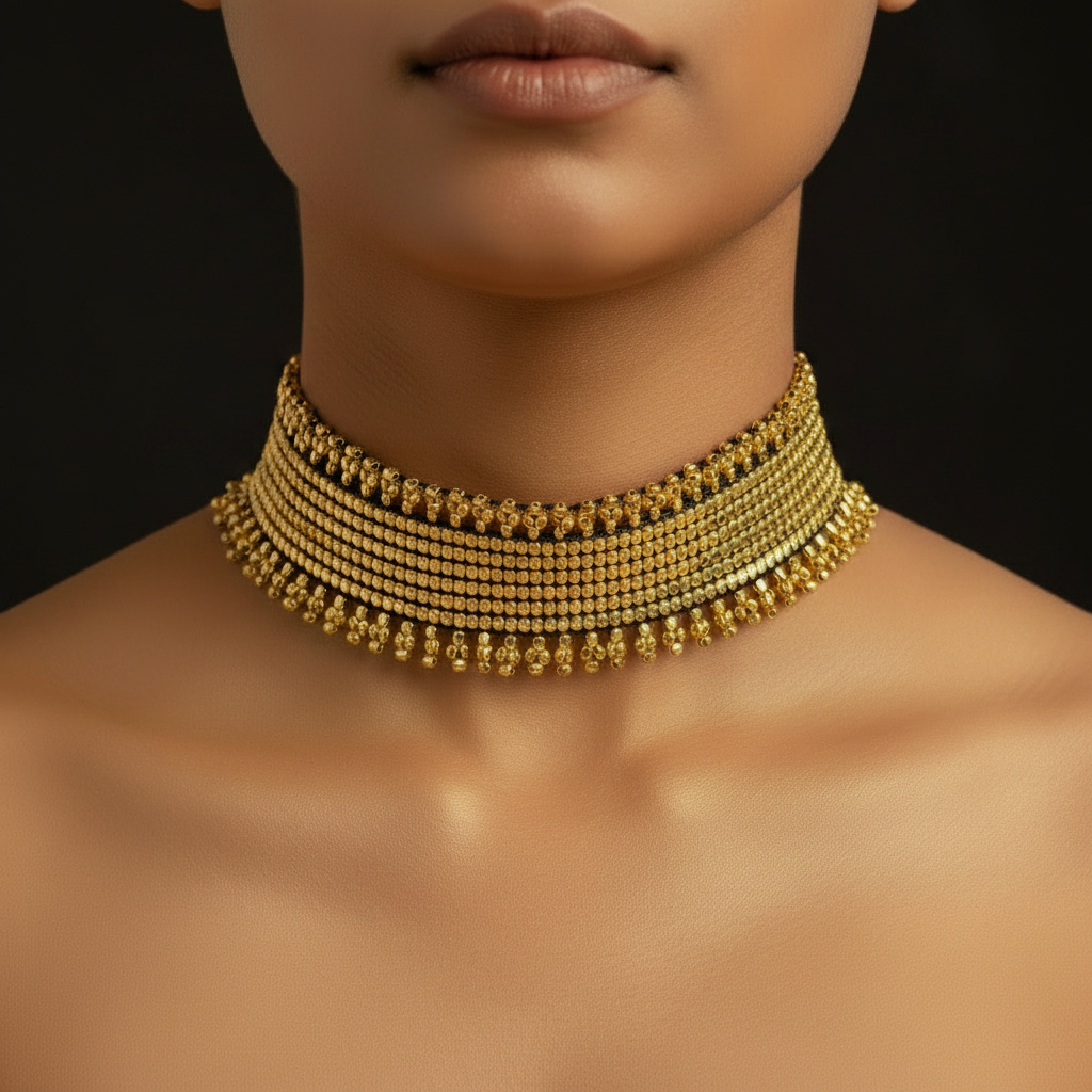 Golden Multiple Metal Beaded Adjustable Choker