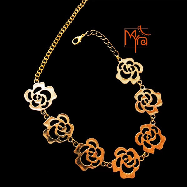Rose Pattern Metal Choker : Golden