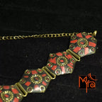 Hexagon Pattern Tibetan Stone Choker : Red