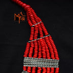 Eight Layer Wooden Beaded Statement Necklace : Red
