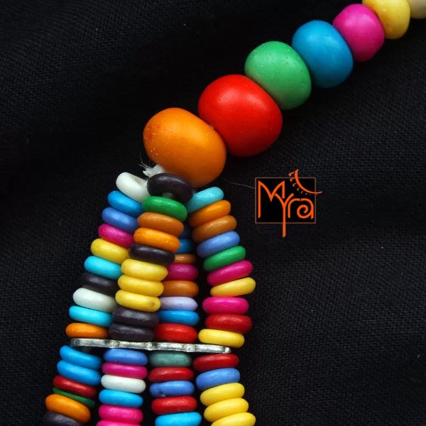 Eight Layer Wooden Beaded Statement Necklace : Multicolor