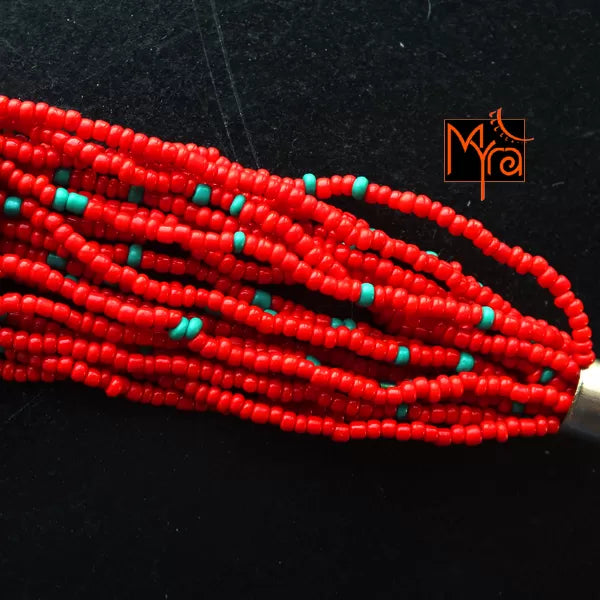 Tibetan Stonework Beaded Bracelet : Red (Oval)
