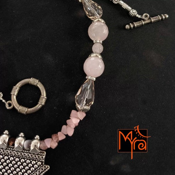 Rose Quartz copy Stone Necklace with Triangle Pendant