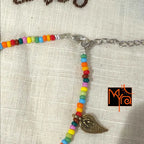 Multicolor Anklet with Long Golden Leaf Charms