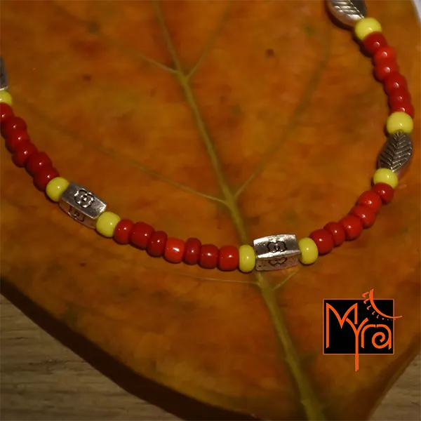 Red & Yellow Beaded Charm Anklet