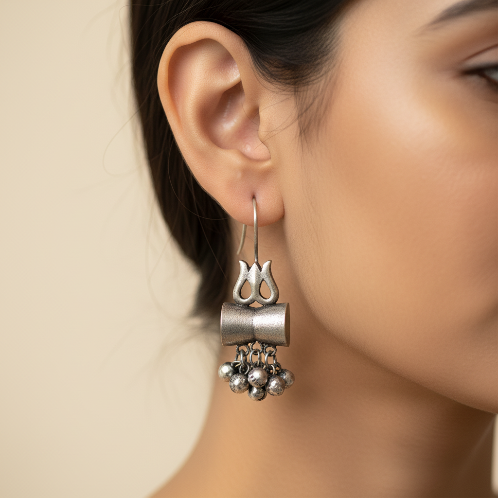 Trishul and Dumroo Earrings with Bells