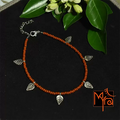 Glass Beaded Anklet with Leaf Charms : Brown