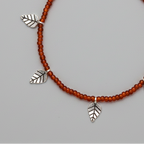 Handcrafted Brown Glass Beaded Anklet with Leaf Charms