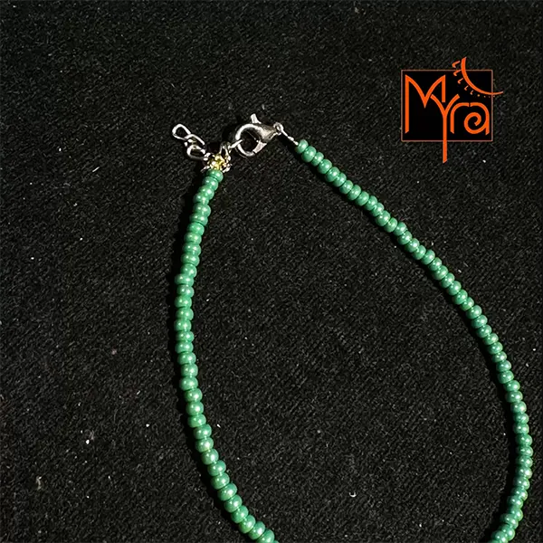 Plain Beaded Anklet : Shiny Green