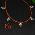 Glass Beaded Anklet with Leaf Charms : Brown