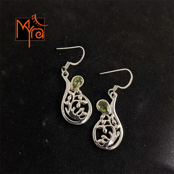 Abstract Branch Pattern Earrings with Peridot Stone