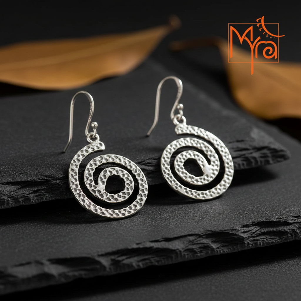 Beaten Design Spiral Earrings