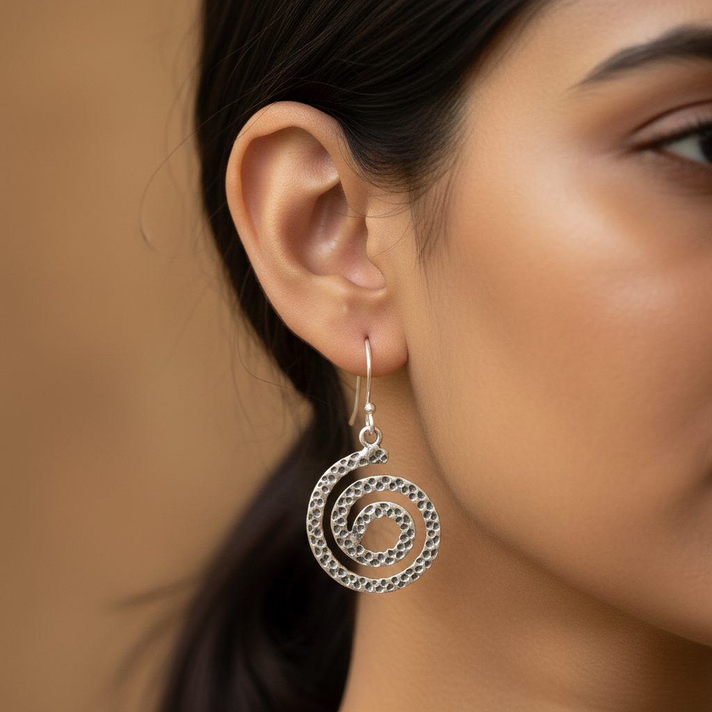 Beaten Design Spiral Earrings
