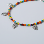 Multicolor Anklet with Rounded Silver Leaf Charms