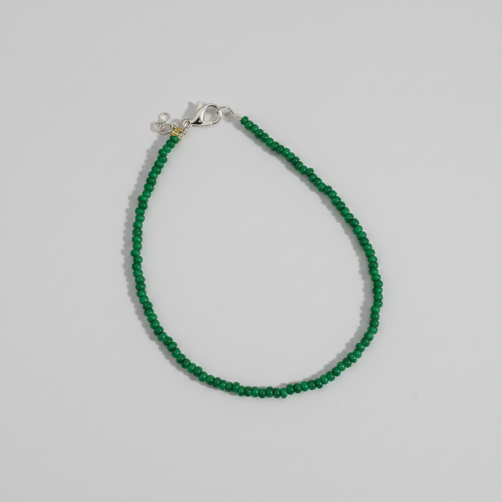 Plain Beaded Anklet : Shiny Green