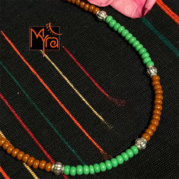 Glass Beaded Charm Anklet : Brown, Green