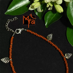 Glass Beaded Anklet with Leaf Charms : Brown
