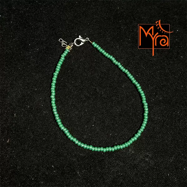Plain Beaded Anklet : Shiny Green
