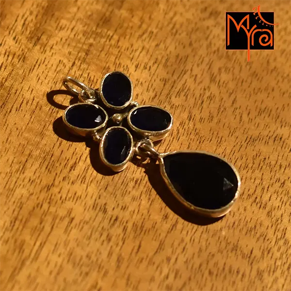 Flower Pendant with Blue Iolite 92.5 sterling silver MYRA