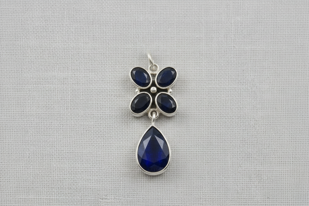 Blue Iolite Flower Pendant – 925 Sterling Silver Gemstone Pendant